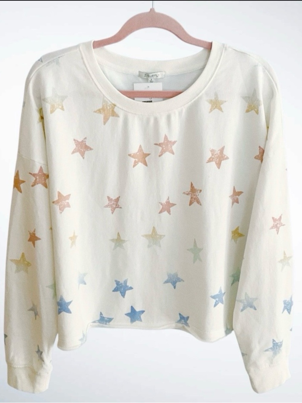 NWT Z Supply Lia Oversized Rainbow Star Cropped Sweatshirt
